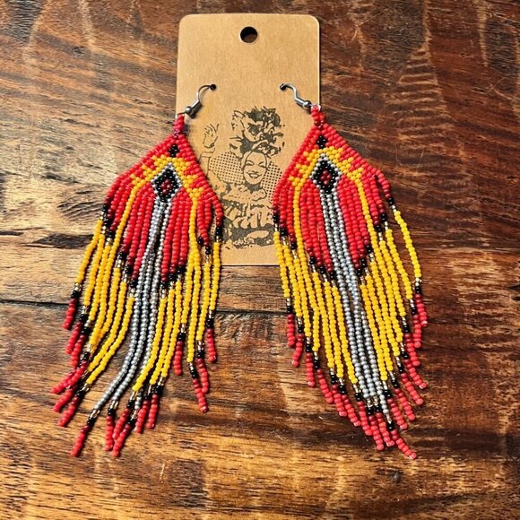 Hand Beaded Long Boho Fringe Earrings - Picture 1 of 6